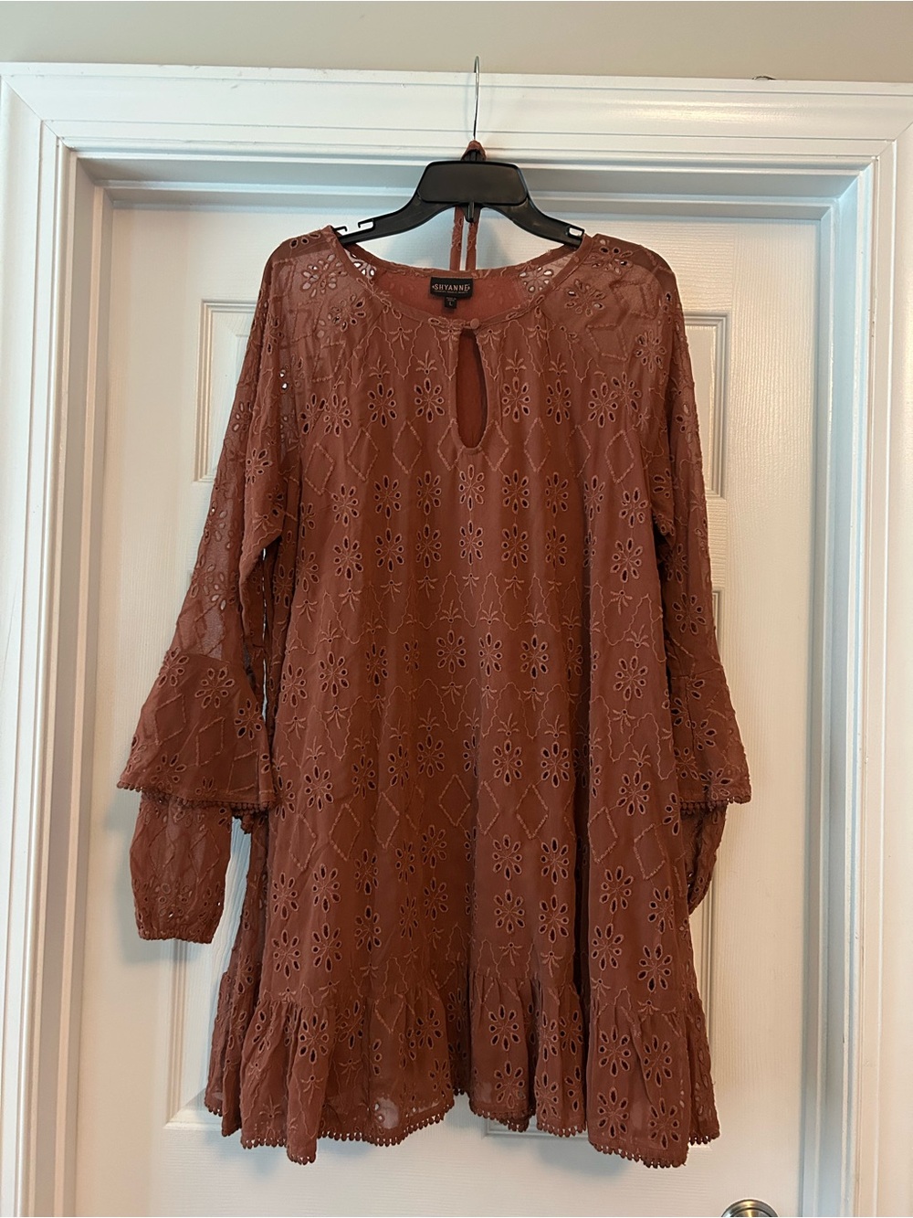 Rust orange Eyelet Long-Sleeve Dress
